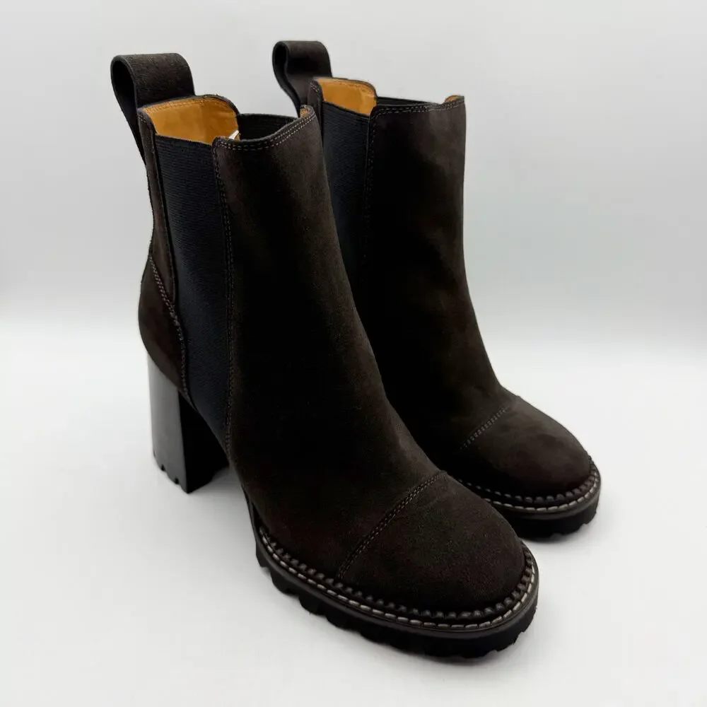 See by Chloe Womens Mallory Ankle Boots EU 37.5 US 7.5 Grey Brown Suede NIB